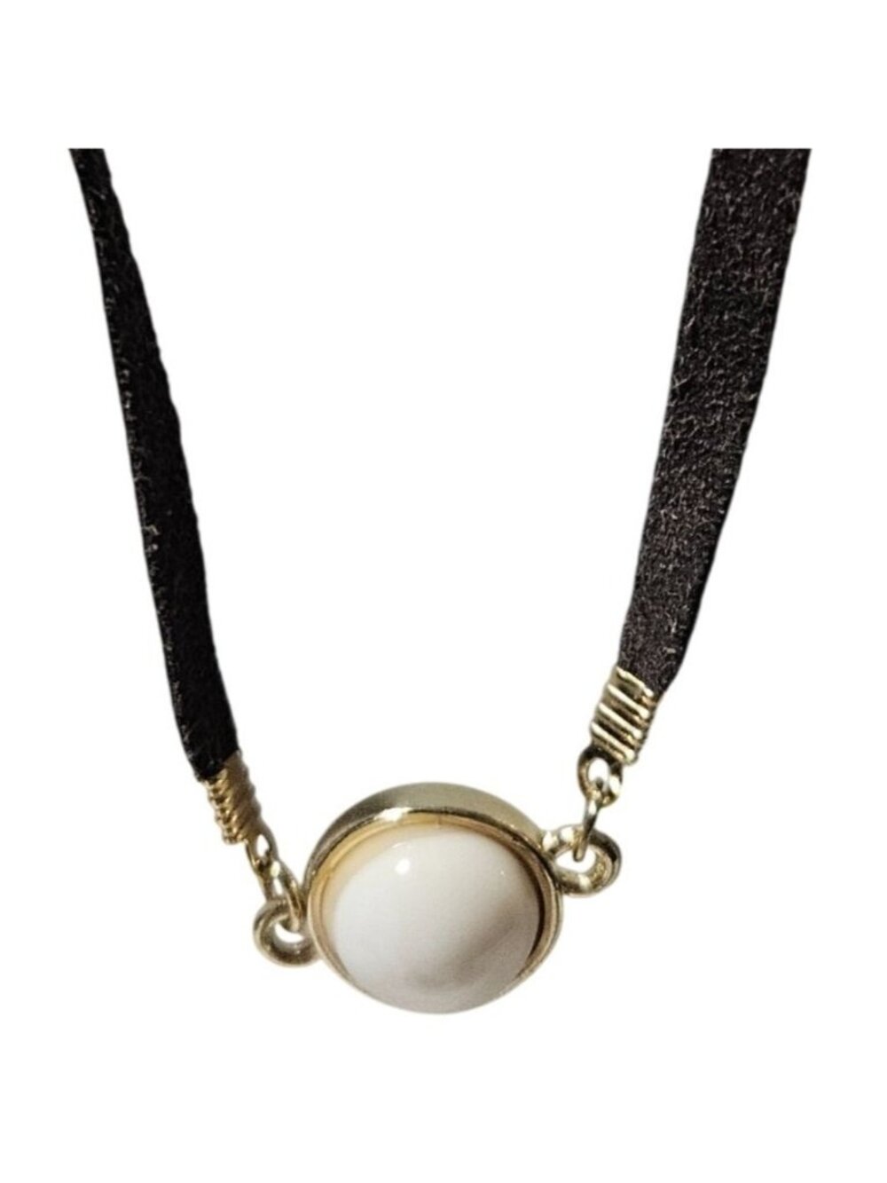 Vintage Faux Pearl Station Necklace Floating Pendant Black Satin Choker Retro